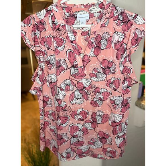 Liz Claiborne Pink Floral Flutter Sleeve Blouse Size Small 4-10 - Picture 2 of 4